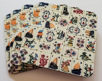 New, Set of Four, Mother Nature Tile Design, Mahjong Theme Coasters