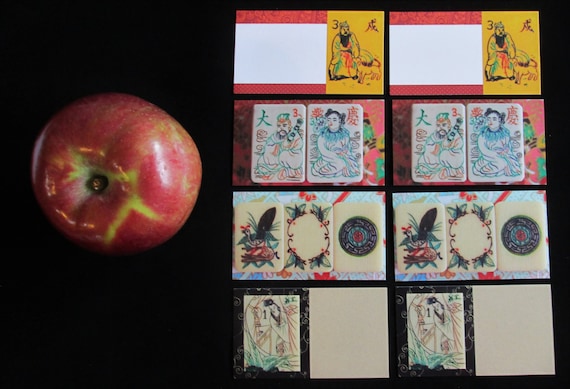 Set of Eight Mahjong, Small Stationery Gift Enclosure Cards & Eight Envelopes ~ Two Each of Four Different Vintage Mahjong Tile Designs