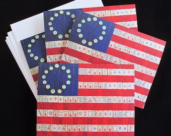 Mahjong Tile USA Flag Stationery Cards, Vintage Design, Set of 4