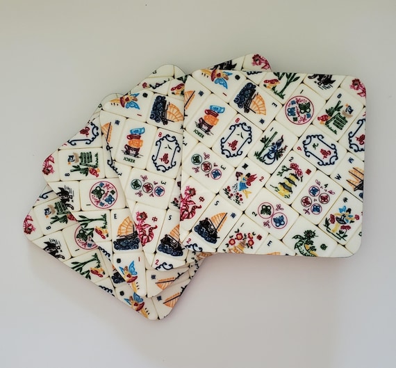 Set of Four, Mother Nature Tile Design, Mahjong Theme Coasters