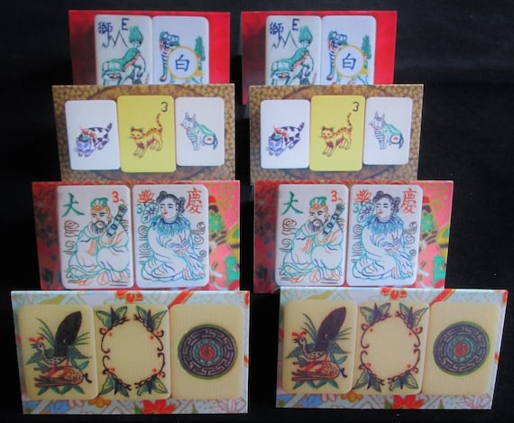 Set of Eight Mahjong, Small Stationery Gift Enclosure Cards & Eight Envelopes ~ Two Each of Four Different Vintage Mahjong Tile Designs