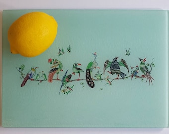 Birds on a Branch Glass Cutting Board, Vintage Mahjong Design