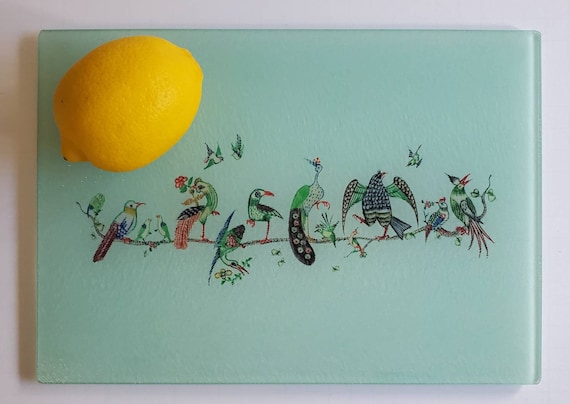Small Cutting Board, Birds on a Branch, Mahjong Birds Design, 11” W x 8.25” L Made to Order