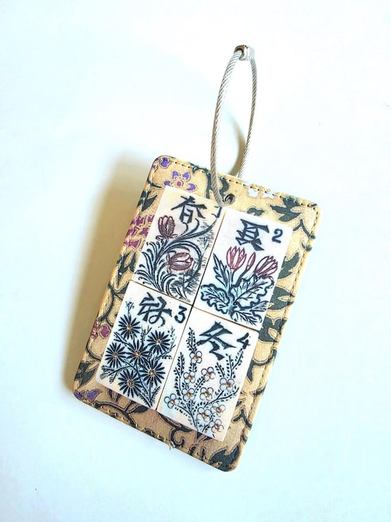 Luggage Tag with Metal Ring, Rectangle ~ Vintage Flower Design