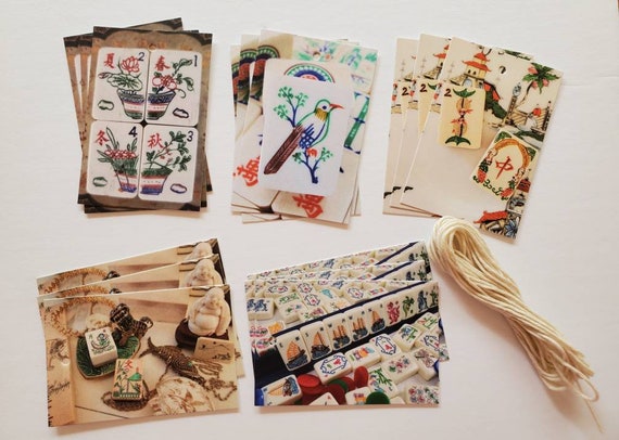 Mahjong Themed Hang Tags Set of Fifteen in Five Different Designs - Set A