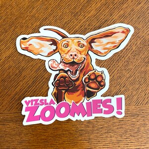 Happy jumping Hungarian Vizsla Zoomies puppy dog sticker pack cartoon decals pink