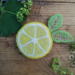 Carded wool brooch &quot;yellow lemon&quot;