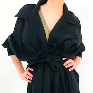 Vintage Mycra Pac Black Trench Coat | Lightweight A-Line Travel Jacket | One Size Fits Most | Made in USA