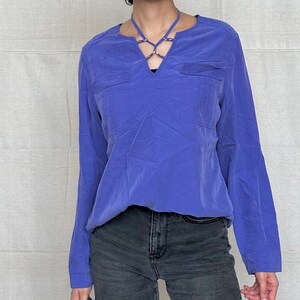 90s Purple Silk Blouse With Neck Detail