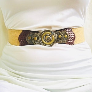 Vintage Elastic Bronze Waist Belt Small - Medium