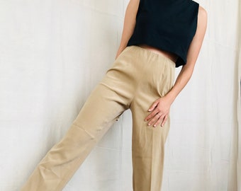 Vintage High Waist Beige Trousers Medium