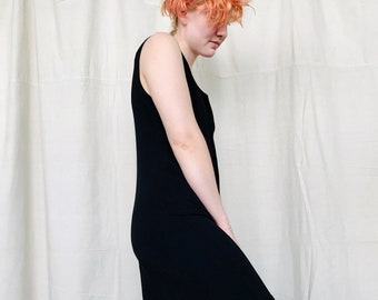 90s mini dress black ASOS DESIGN 90s clean plunge mini dress in black