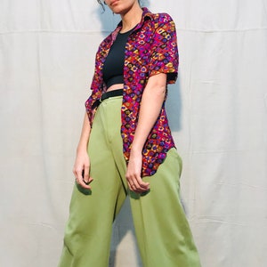 90s Dad Shirt - Vintage Geometric Blouse - 90s Rayon Blouse - Large - Small Unisex