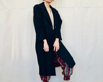 Abrigo de lana vintage de los años 90: abrigo de invierno cruzado azul marino oscuro, talla pequeña