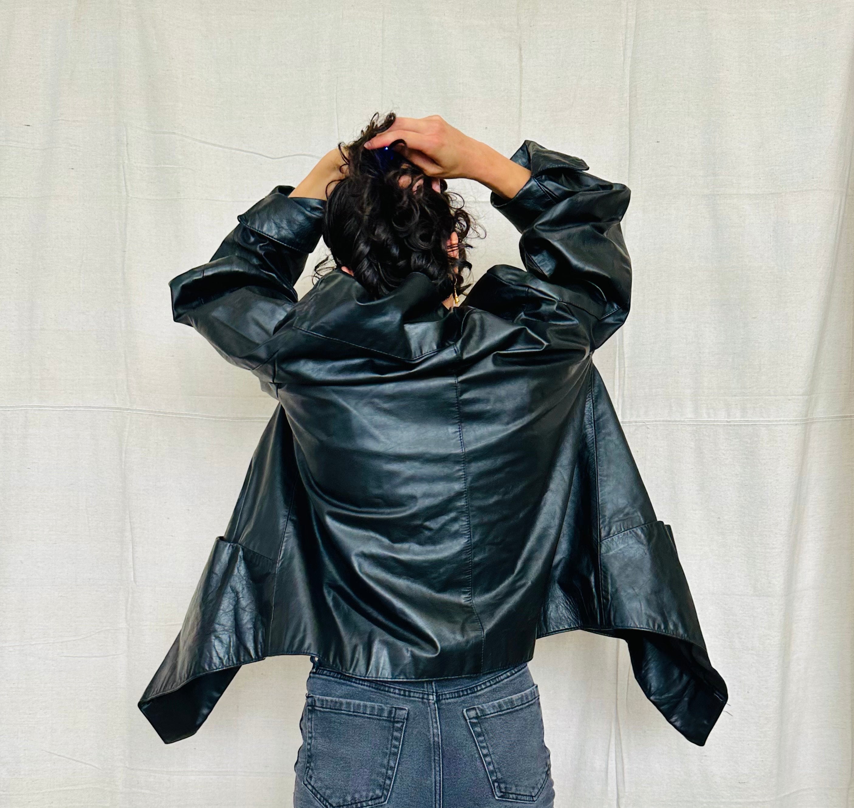 Vintage 80s Black Leather Jacket | Moto Style | Cropped Boxy Vintage 80s Black Leather Jacket | Moto Style | Cropped Boxy
