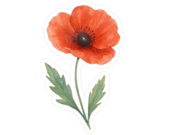 Watercolor Poppy Flower Sticker, Red Floral Botanical Art Decal