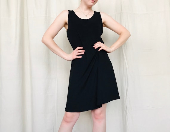 90s mini dress black Small 90s Black Sheer Sleeve Mini Cocktail Dress