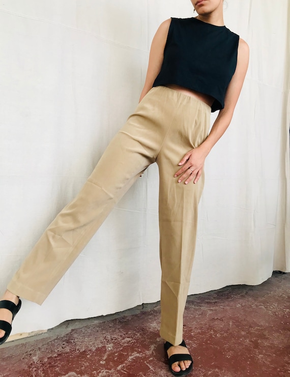 Vintage High Waist Beige Trousers Medium