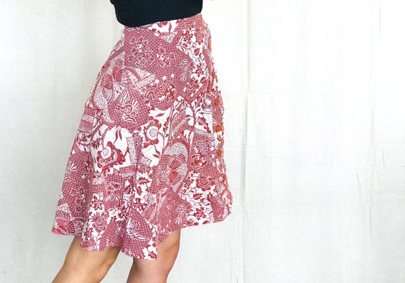 Vintage Red Patterned Skirt - image 1