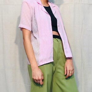 90s Pink Square Textured Blouse Medium Small image 8