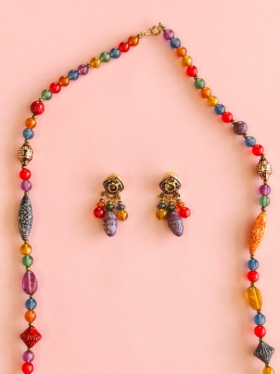 80s Beaded Necklace and Earrings