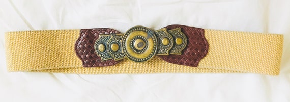 Vintage Elastic Bronze Waist Belt Small - Medium - image 2