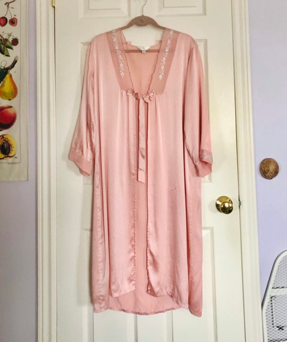 Vintage Silk Robe - Floral Pink Silk Robe -XL - S
