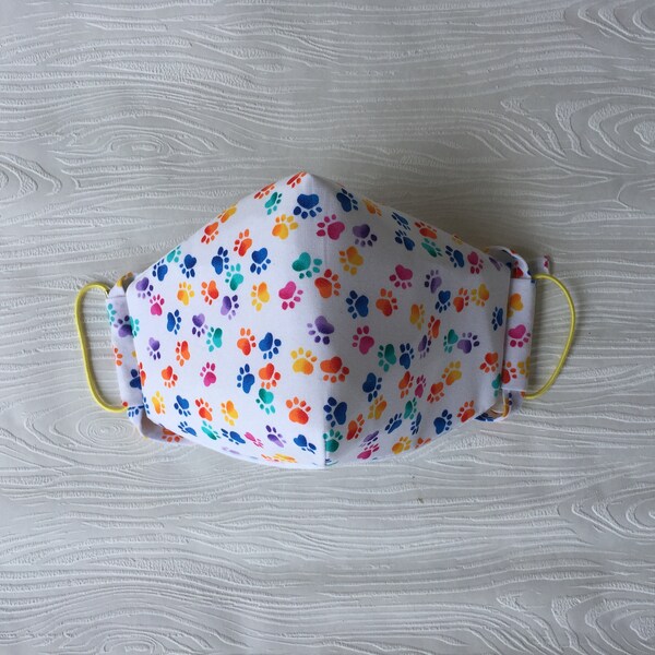 Fitted Convertible Face Mask-Rainbow Paw Print