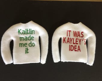 Personalized Elf Fleece Sweater: 12" Doll Costume