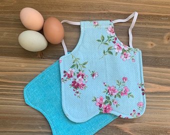 Chicken Saddle/Hen Apron-Blue & Pink Floral