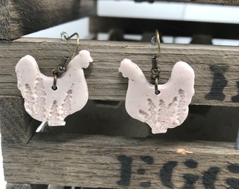 Chicken Earrings-Embossed (tan)