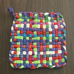 Handmade Loomed Potholder 5&quot; — Confetti Rainbow