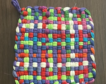 Handmade Loomed Potholder 5" — Confetti Rainbow