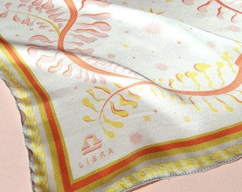 IVY Scarf Libra Carre de Soie Abstract Botanique - Illustré à la main impression designer foulard coloré doux cadeau d'anniversaire fille