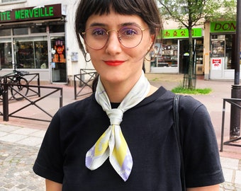 VULVAS Lilac, Cream & Yellow Scarf, Libra Neckerchief, Reproductive Health Warp, Illustrated Bandana, Silky Touch Head Band