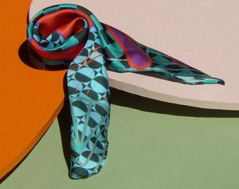 GREYHOUNDS Emerald, Red & Violet Scarf ~ Libra Neckerchief Dogs Yin Yan - Illustrated Silk Scarves Men Colorful Soft Perfect Birthday Gift