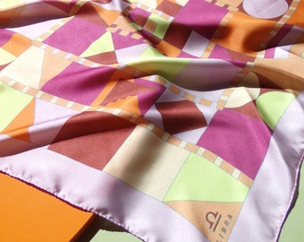 CHECKERS Rose Foulard Libra Carre de Soie Matisse - Illustré à la main impression designer foulard coloré doux cadeau d'anniversaire fille