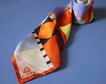 100% Silk Checkers Scarf: Abstract Illustrated Bandana, Pink & Colorful