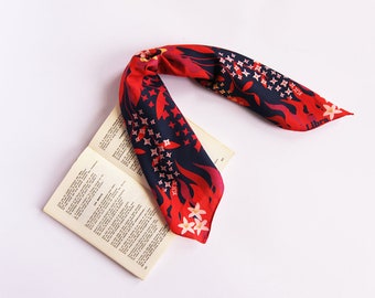 Floral Scarf Neckerchief – Lupin Print, Handmade Artificial Silk