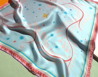 Light Blue Ivy Scarf: Botanical Print Silky Bandana