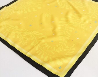 Ivy Yellow Scarf: Handmade Silky Touch Bandana with Leaves
