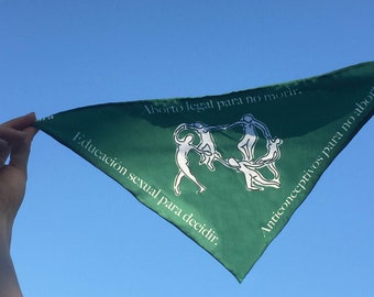 La Dance on Abortion Green Scarf Argentina Libra Neckerchief Pañuelo Verde Aborto Legal Illustrated Print Silk Designer Scarves Bright Soft