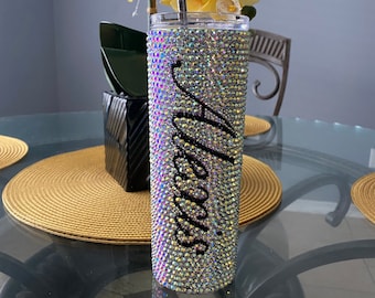 Aangepaste bling-beker, 20oz magere strass-beker, gepersonaliseerd naamdeksel