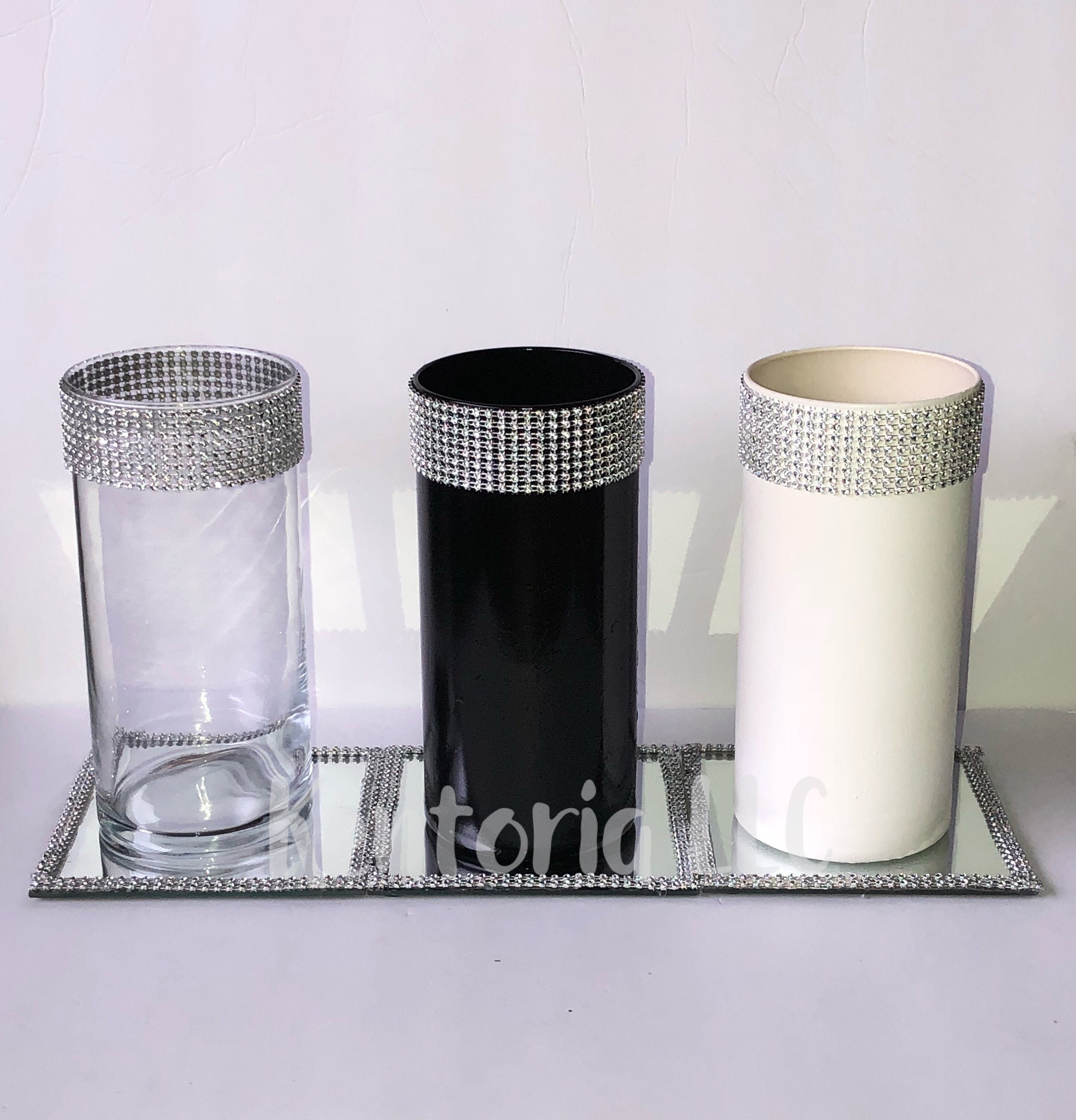 Cylinder Vase With Rhinestone Trim Etsy