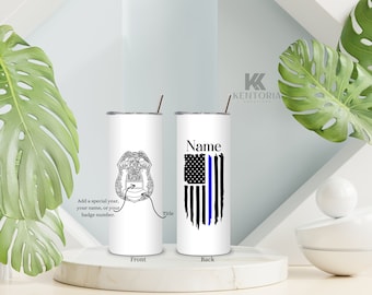 Personalized NY Police Officer Tumbler, Stainless Steel Travel Tumbler with Custom Badge Details, Blue Line Tumbler, Law Enforcement Tumbler
