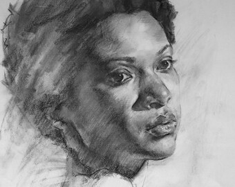 Portrait in charcoal / original charcoal drawing /
