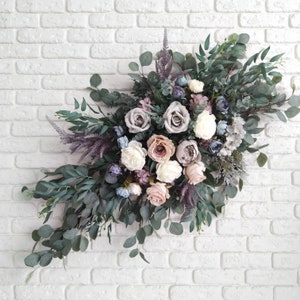 Gray ivory peony arch swag Dusty blue corner swag Eucalyptus willow swag Wedding dusty rose swag Smokey lavender swag Cascading faux bouquet