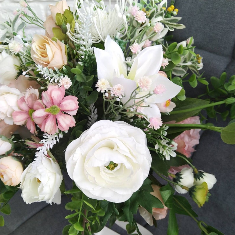 Peach white bridal bouquet Wild flower bouquet Peony bride/'s bouquet Peach peony bouquet Spring summer wild greenery bouquet Rustic wedding