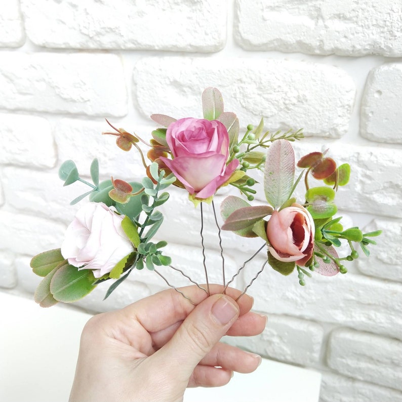 Peony and eucalyptus crown Pink blush wedding flower crown Bridesmaid eucalyptus crown Wedding flower crown Greenery hair comb Boutonniere