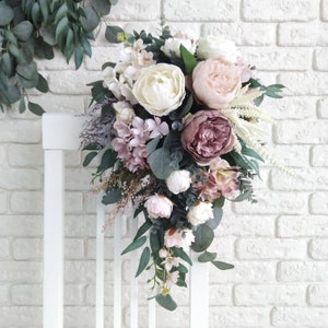 Mauve Peony Cascading Bouquet: Dusty Rose Wedding Flowers